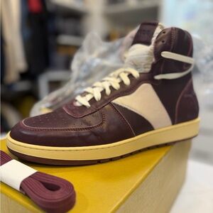 Rhude Burgundy and Cream High-Top Sneakers